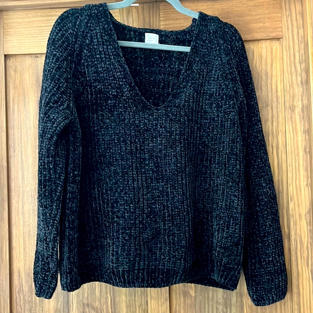 Black velour chunky knit sweater